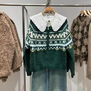 VM NY NB UR民族风毛衣2024冬复古慵懒风费尔岛圣诞提花针织衫女