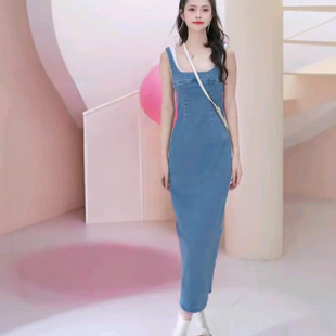 VM NY NB UR2025夏法式复古休闲高级感假两件牛仔背心连衣裙女ins