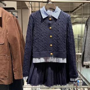 VM NY NB UR2025春季学院风美式复古miu系拼接假两件针织衫外套女