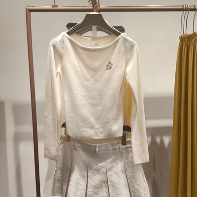 VM NY NB UR2026春时尚百搭都市风花朵刺绣圆领长袖针织衫上衣女