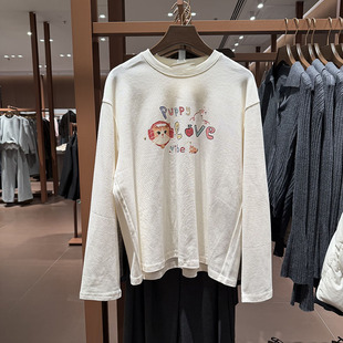 VM NY NB UR2026春极简风萌宠猫咪字母印花圆领长袖T恤打底衫女潮