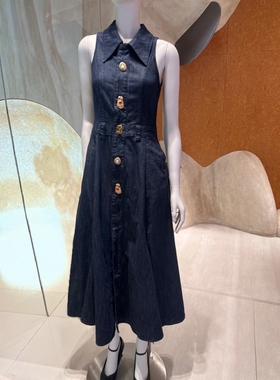 VM NY NB UR2026夏法式气质魅力收腰无袖翻领牛仔连衣裙长裙女ins