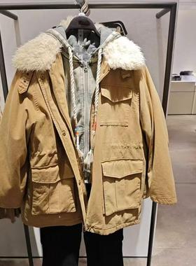 VM NY NB UR白鸭绒2024冬休闲拼接毛领宽松保暖派克羽绒服外套女