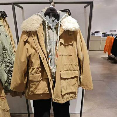 拼接毛领宽松保暖派克羽绒服外套