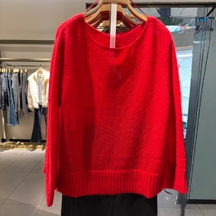 VM NY NB UR2026春百搭慵懒风气质宽松圆领红色套头针织衫上衣女