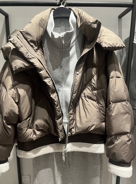 VM NY NB UR冬时尚百搭宽松拼接假两件连帽保暖羽绒服外套女
