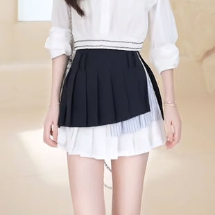 VM NY NB UR2025夏法式气质设计感学院风叠层拼接百褶半身短裙ins
