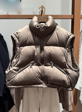 VM NY NB UR2025冬复古立领拉链口袋绗缝宽松无袖羽绒服马甲女ins