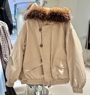 VM NY NB UR2025冬时尚百搭流光风毛领连帽保暖派克羽绒服外套女