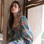 国现 Lemons For Love and 23复古彩色碎花泡泡袖 短裙