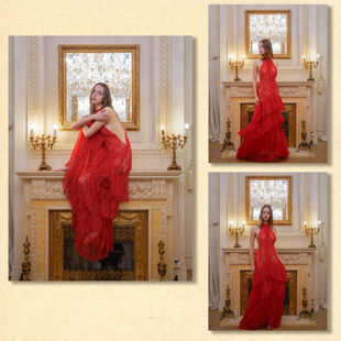 XiangqiaoSheng2026ss 红色烈焰挂脖蕾丝连衣裙