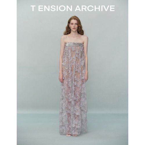 Tension Archive 印度手工坊立体钉珠花卉蕾丝裁剪抹胸裙