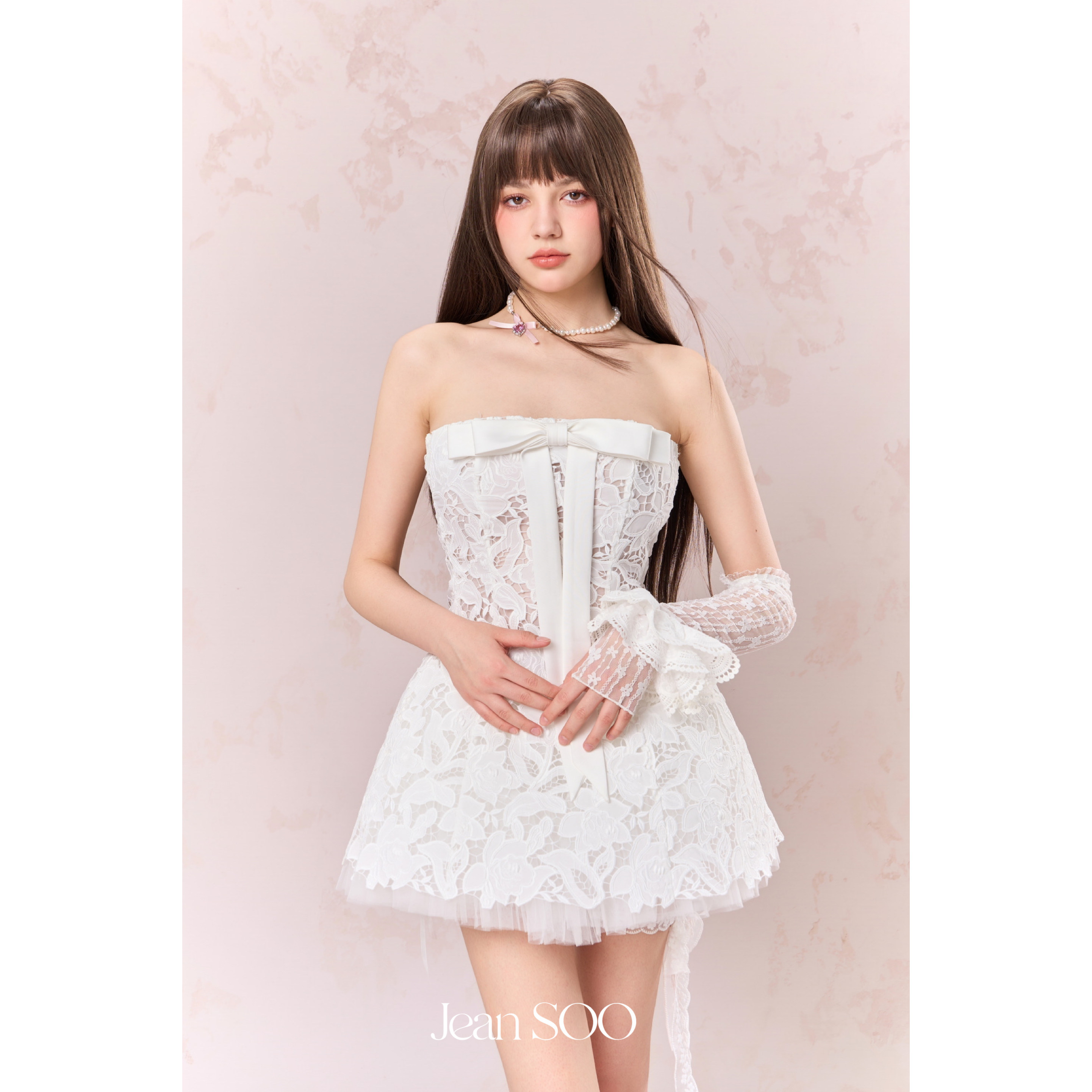 Jean SOO 25SS 纯白花嫁甜美镂空绣花重工蓬蓬抹胸裙