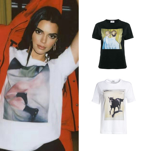 Kendall肯豆同款Each X Other2020早秋新款油画风格短袖黑白T恤女