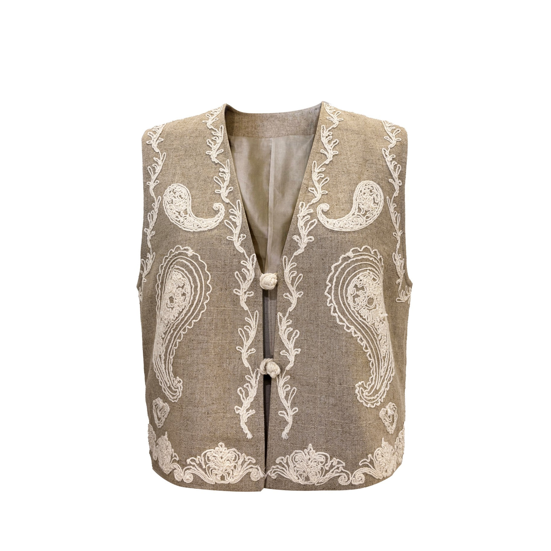 【折】SIEW新品25度假风亚麻腰果花重工马甲刺绣镂空蕾丝衬衫短裤