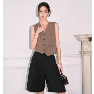 折 马甲 VANMYTH 复古V领西装 高腰百慕大短裤 2024春夏新款
