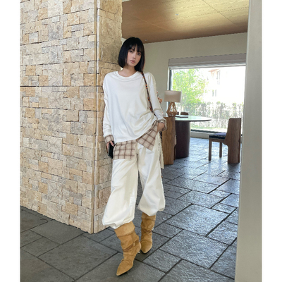 【折】ODTD25秋季新款假两件长袖和平鸽拼接刺绣T恤上衣