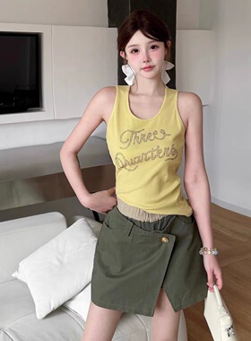 Three Quarters25SS 白色logo闪钻修身背心