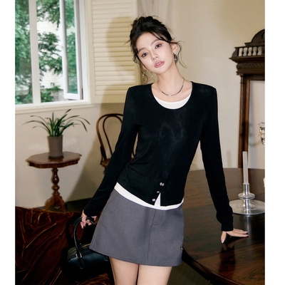 Three Quarters 24夏撞白异扣开衩假两件牛筋腰头裙裤木兰合集