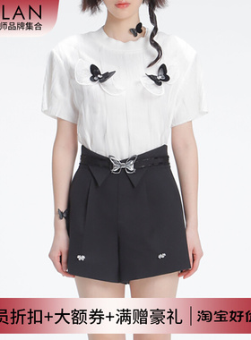 【折SM】4MILE 2R立体蝴蝶翅膀泡纱T恤翻边蝴蝶腰带短裤套装