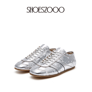 SHOESZOOO德训鞋女2025春季新款真皮休闲百搭板鞋平底白色运动鞋