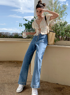 【折】C/meo 2JSS新款挂脖女神吊带修身上衣高腰修身微喇牛仔裤