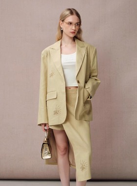 Diana Vevina 25SS早春新款 绿色亚麻西装可拆卸亚麻西装裙裤