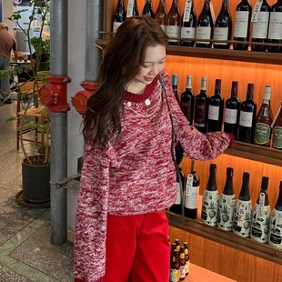 粗花圆领毛针织衫 胶囊新款 ODTD25冬季 羊毛套头上衣 设计师女装