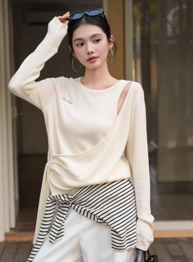 Queen Date 25AW秋冬米色黑色logo假两件系带长袖口袋牛仔阔腿裤