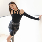 木兰 GCDS牛仔半裙 黑色露肩100%美丽浓羊毛针织衫 DION LEE