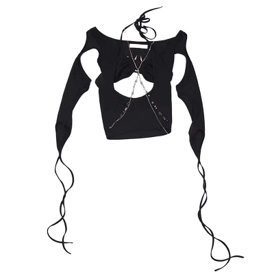 【折】Hyein Seo 2R暗黑链条绑带镂空上衣不对称修身半裙