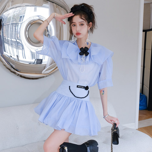 ARTEPURA花边领半袖云朵半裙