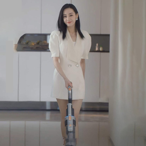 【折M】热巴白鹿Nana Jacqueline 泡泡袖翻领撞色西装连衣裙