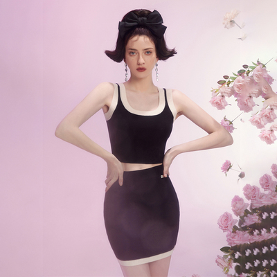 【折】Diana Vevina 2RSS新款黑色白边工字背心上衣针织半裙修身