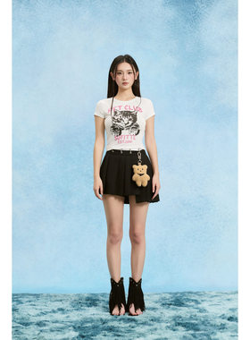 SOFITTE 25SS春夏新款 白色手绘闪粉印花修身短款T恤