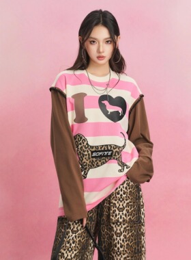 SOFITTE 25ss 条纹圆领小狗豹纹 贴布绣宽松T恤短裤