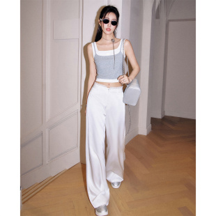 木兰合集 24夏假两件吊带背心缎感蕾丝腰头直筒裤 Three Quarters