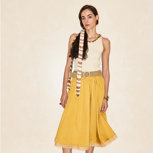 【新品】PALAVAS 吊带绑带上衣可拆卸丝巾 金色泉影半裙A字裙