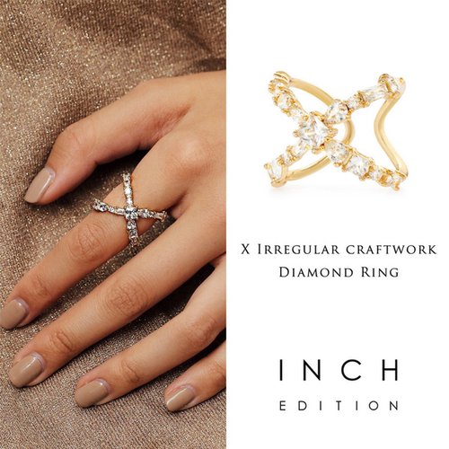 陈都灵INCH EDITION 设计师交叉X型不规则切割钻石戒指镀金木兰