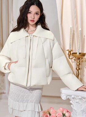 Three Quarters 25AW 白色可拆卸大翻领白鸭绒羽绒外套