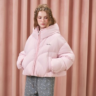 Three Quarters 25AW 粉色短款泡芙90鸭绒羽绒服