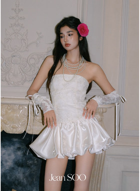 Jean SOO 浮光若梦立体蕾丝抹胸收腰花苞裙
