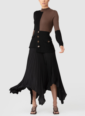 【折】C/MEO 2J新款 PROGRESSIVE 女高腰拼接百褶绝美半身裙