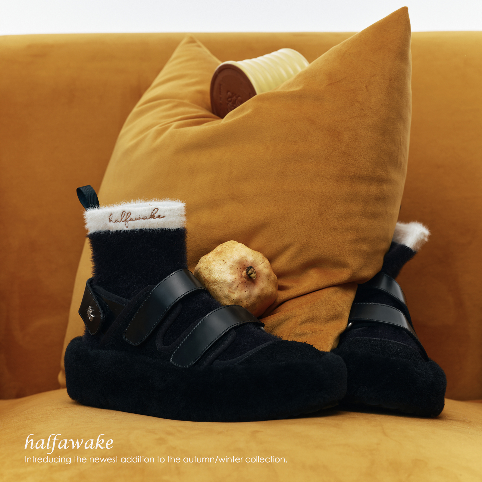 【折】HALFAWAKE 设计师品牌原创兔毛混纺魔术贴羊毛飞织弹力靴子