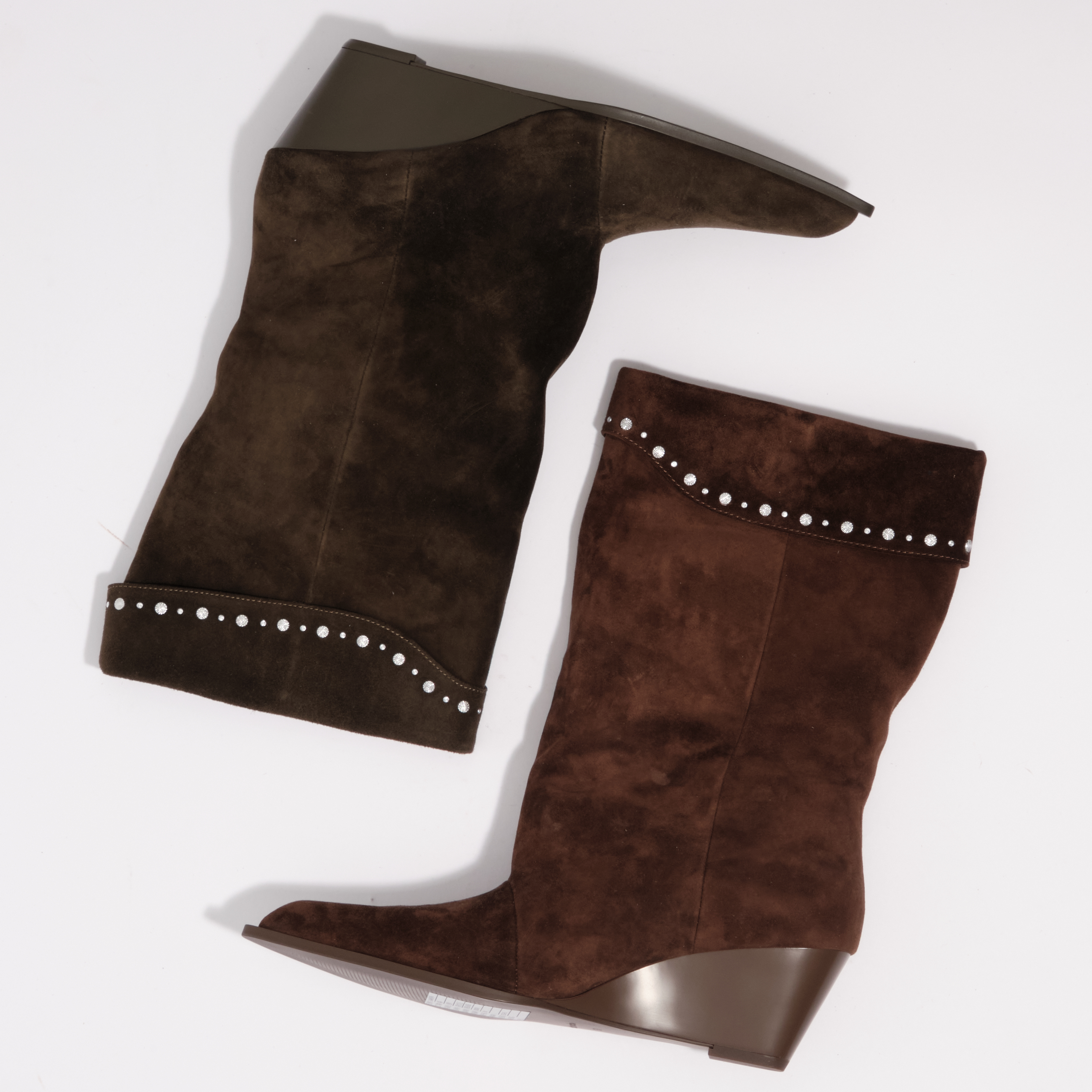 lost in echo2025早秋新款 波西米亚堆褶烫钻西部靴坡跟