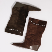 echo2025早秋新款 lost 波西米亚堆褶烫钻西部靴坡跟