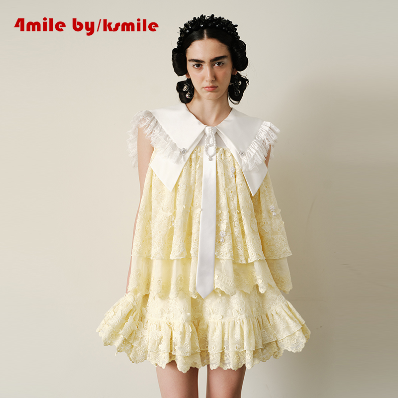 【折】4MILE BY KSMILE | 高端钉珠蕾丝娃娃领上衣短裙两件套