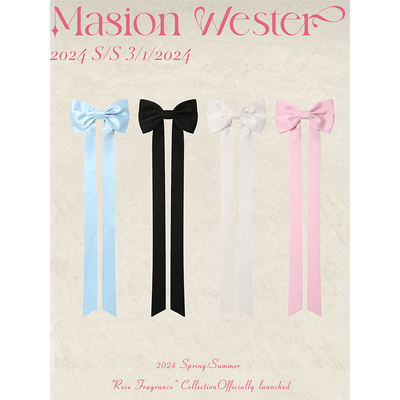 【折】MasionWester新款女装发饰甜美少女长飘带缎面蝴蝶结发夹