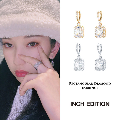 明星同款INCH EDITION 长方形闪耀大钻石耳环（镀14K金&镀白金）
