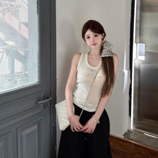 裤 白玫瑰烫钻针织背心可拆卸两穿阔腿工装 Quarters25SS Three